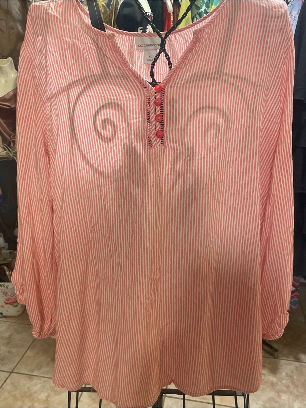 Liz Claiborne Pink and White Striped Long-Sleeve Tunic